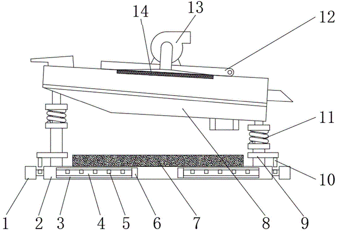 方形搖擺篩防傾倒裝置的結構示意圖